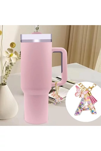 Breloc Elegant Cu Inițiala ''L'' Roz Accesorizat Cu Fluturaș