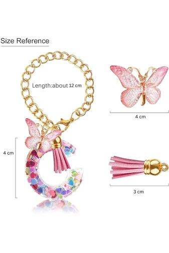 Breloc Elegant Cu Inițiala ''L'' Roz Accesorizat Cu Fluturaș