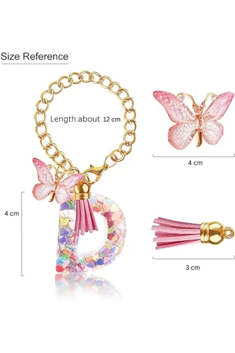 Breloc Elegant Cu Inițiala ''L'' Roz Accesorizat Cu Fluturaș
