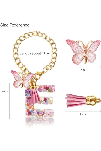 Breloc Elegant Cu Inițiala ''L'' Roz Accesorizat Cu Fluturaș