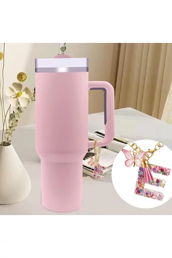 Breloc Elegant Cu Inițiala ''L'' Roz Accesorizat Cu Fluturaș