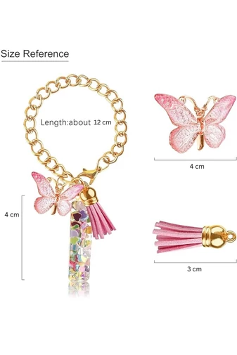 Breloc Elegant Cu Inițiala ''L'' Roz Accesorizat Cu Fluturaș