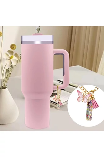 Breloc Elegant Cu Inițiala ''L'' Roz Accesorizat Cu Fluturaș