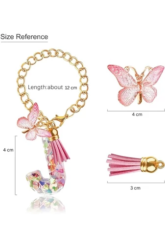 Breloc Elegant Cu Inițiala ''L'' Roz Accesorizat Cu Fluturaș