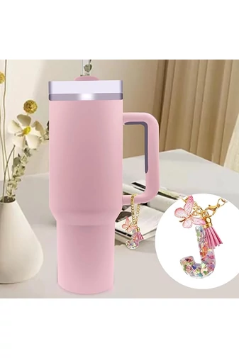 Breloc Elegant Cu Inițiala ''L'' Roz Accesorizat Cu Fluturaș
