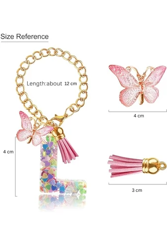 Breloc Elegant Cu Inițiala ''L'' Roz Accesorizat Cu Fluturaș