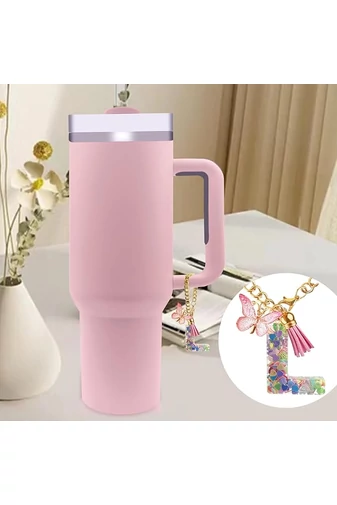 Breloc Elegant Cu Inițiala ''L'' Roz Accesorizat Cu Fluturaș
