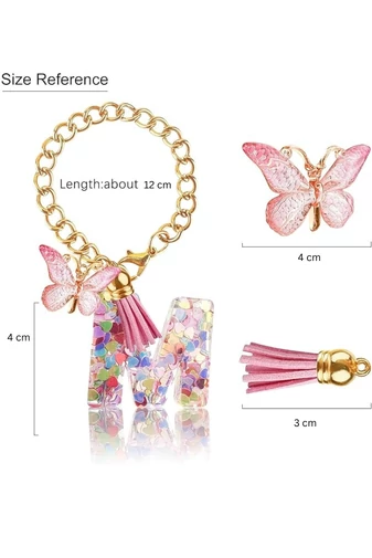 Breloc Elegant Cu Inițiala ''L'' Roz Accesorizat Cu Fluturaș