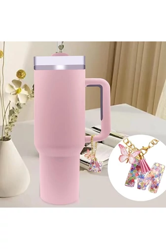 Breloc Elegant Cu Inițiala ''L'' Roz Accesorizat Cu Fluturaș