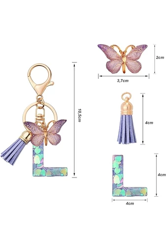 Breloc Elegant Cu Inițiala ''L'' Violet Accesorizat Cu Fluturaș