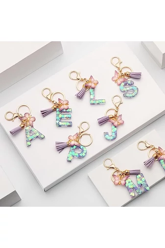 Breloc Elegant Cu Inițiala ''L'' Violet Accesorizat Cu Fluturaș