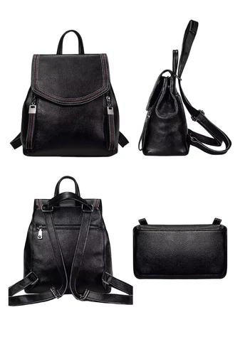Rucsac Damă Elegant Din Piele Naturală Cu Compartimente Multiple Bonluo Negru 28*26*13cm