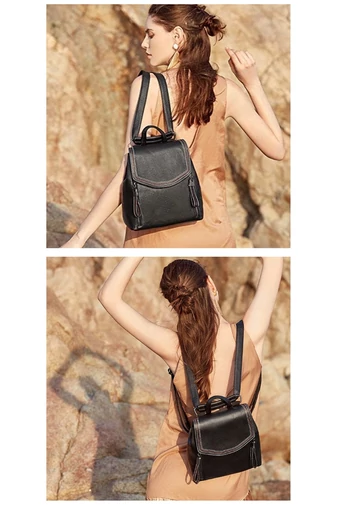 Rucsac Damă Elegant Din Piele Naturală Cu Compartimente Multiple Bonluo Negru 28*26*13cm