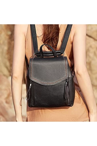 Rucsac Damă Elegant Din Piele Naturală Cu Compartimente Multiple Bonluo Negru 28*26*13cm