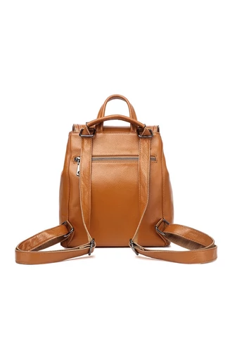 Rucsac Damă Elegant Din Piele Naturală Cu Compartimente Multiple Bonluo Maro Coniac 28*26*13cm