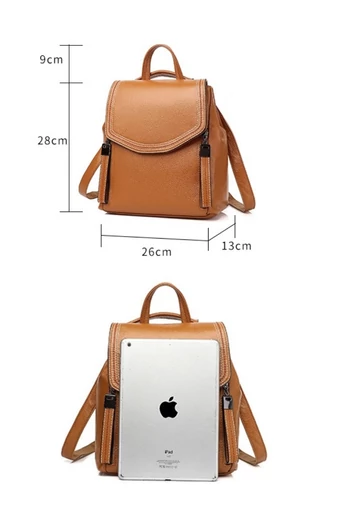 Rucsac Damă Elegant Din Piele Naturală Cu Compartimente Multiple Bonluo Maro Coniac 28*26*13cm
