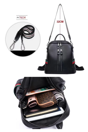 Rucsac Dama Din Piele Naturală Multifuncțional Bonluo Negru 29*24*11cm