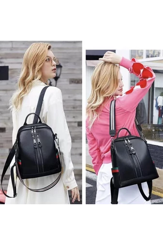 Rucsac Dama Din Piele Naturală Multifuncțional Bonluo Negru 29*24*11cm