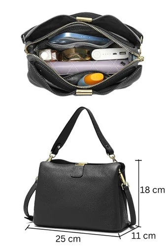 Geanta De Umar 2în1 Geanta Crossbody  Din Piele Naturala, Compactă Și Elegantă Bonluo Negru 18*25*11cm