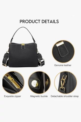 Geanta De Umar 2în1 Geanta Crossbody  Din Piele Naturala, Compactă Și Elegantă Bonluo Negru 18*25*11cm