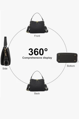 Geanta De Umar 2în1 Geanta Crossbody  Din Piele Naturala, Compactă Și Elegantă Bonluo Negru 18*25*11cm