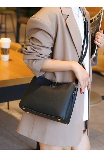 Geanta De Umar 2în1 Geanta Crossbody  Din Piele Naturala, Compactă Și Elegantă Bonluo Negru 18*25*11cm