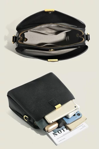 Geanta De Umar 2în1 Geanta Crossbody  Din Piele Naturala, Compactă Și Elegantă Bonluo Negru 18*25*11cm