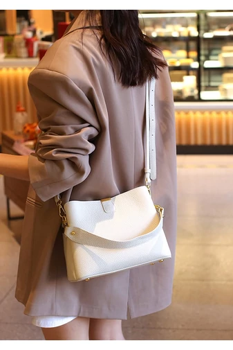 Geanta De Umar 2în1 Geanta Crossbody  Din Piele Naturala, Compactă Și Elegantă Bonluo Alb 18*25*11cm
