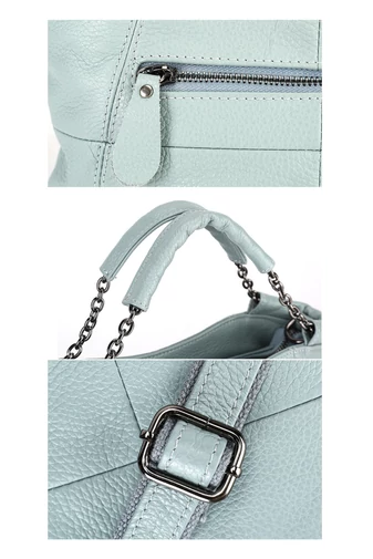 Geantă De Mana Elegantă Și Compactă Din Piele Naturală Albastru Deschis 16.5*26.5*13cm 