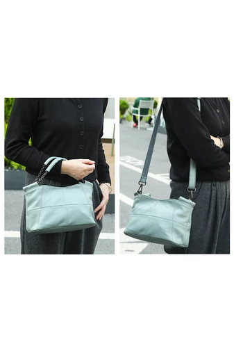 Geantă De Mana Elegantă Și Compactă Din Piele Naturală Albastru Deschis 16.5*26.5*13cm 