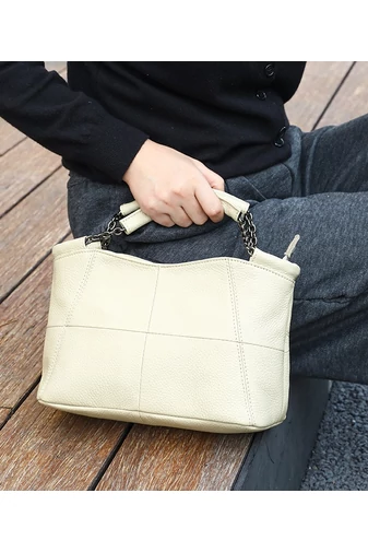 Geantă De Mana Elegantă Și Compactă Din Piele Naturală Albastru Deschis 16.5*26.5*13cm 