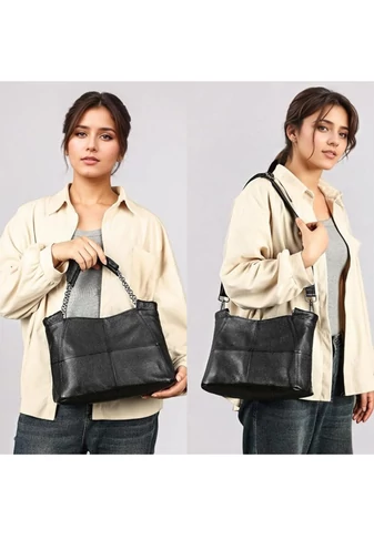 Geantă De Mana Elegantă Și Compactă Din Piele Naturală Albastru Deschis 16.5*26.5*13cm 