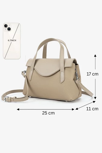 Geantă De Mana 2în1 Crossbody Din Piele Naturală Bej Elegantă Și Compactă 17*25*11cm