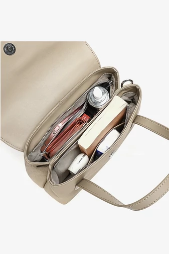 Geantă De Mana 2în1 Crossbody Din Piele Naturală Bej Elegantă Și Compactă 17*25*11cm