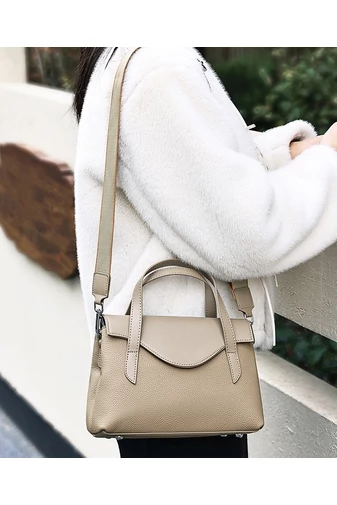 Geantă De Mana 2în1 Crossbody Din Piele Naturală Bej Elegantă Și Compactă 17*25*11cm