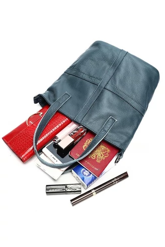 Geanta de Mana 2în1 Crossbody Mini Multifuncțională Din Piele Naturală Albastră 25*23*12cm