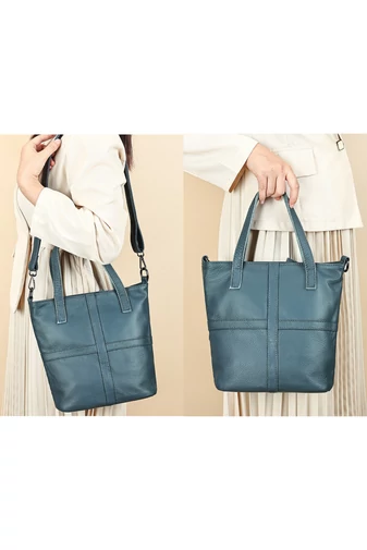 Geanta de Mana 2în1 Crossbody Mini Multifuncțională Din Piele Naturală Albastră 25*23*12cm