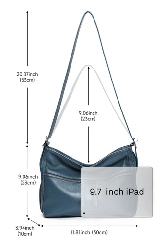 Geanta De Umar Din Piele Naturala Albastră Cu Design Practic Și Curea Reglablă 23*30*10cm