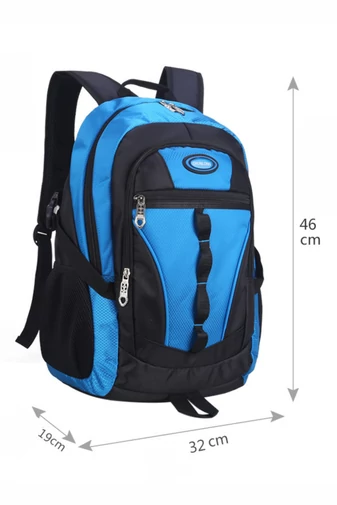 Ghiozdan Din Poliester Impermeabil Albastru Deschis Cu Negru Cu Compartimente Multiple 46*32*19cm