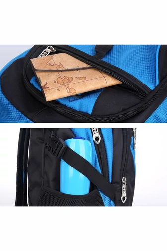 Ghiozdan Din Poliester Impermeabil Albastru Deschis Cu Negru Cu Compartimente Multiple 46*32*19cm