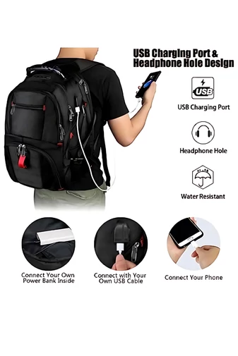 Rucsac Multifuncțional Impermeabil Cu Port USB Compartiment Laptop Și Multe Buzunare 52*38*24 cm