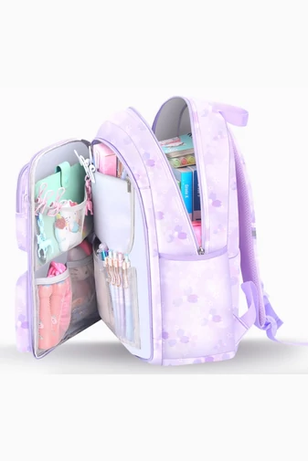 Ghiozdan Școală Pentru Copii Cu Buzunar Frontal Deschidere La 180° Ultra Ușor Violet Impermeabil 44*31,5*17cm