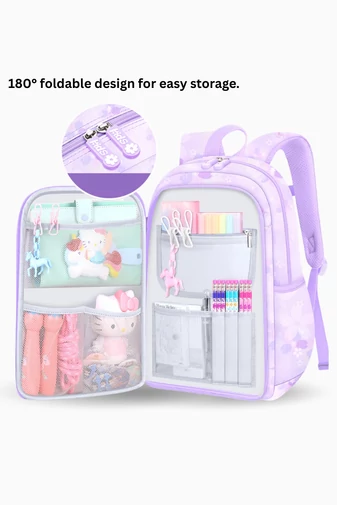 Ghiozdan Școală Pentru Copii Cu Buzunar Frontal Deschidere La 180° Ultra Ușor Violet Impermeabil 44*31,5*17cm