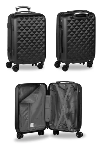 Set Călătorie 3în1 Troler De Cabină Cu Pereți Rigizi, Geantă Voiaj Dimensiune Wizzair 40*30*20 Și Geantă Cosmetice Negru Bonluo