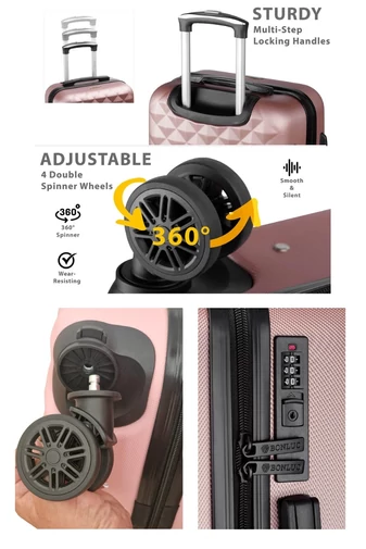 Set Călătorie 3în1 Troler De Cabină Cu Pereți Rigizi, Geantă Voiaj Dimensiune Wizzair 40*30*20 Și Geantă Cosmetice Negru Bonluo