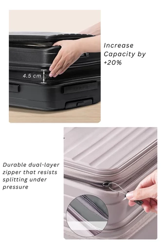 Troler Mediu Culoarea Sampanie Din PP Cu Spațiu Extensibil Și Cifru TSA  64*41*27cm