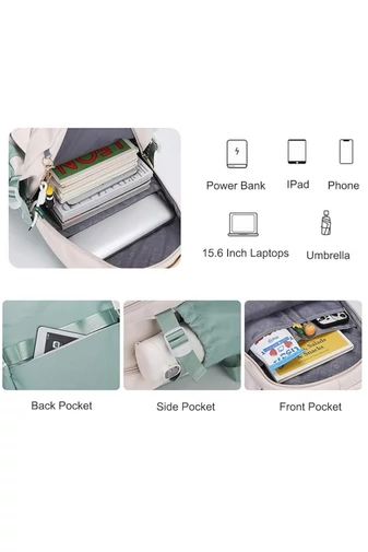 Ghiozdan Școală Pentru Copii Bej Cu Negru Din Poliester Impermeabil, Spațiu Pentru Laptop 46*33*18cm