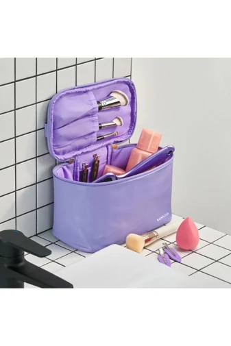Geantă Cosmetice Din PU Practică Ideală Pentru Călătorii Violet Deschis Bonluo 12*22*15cm
