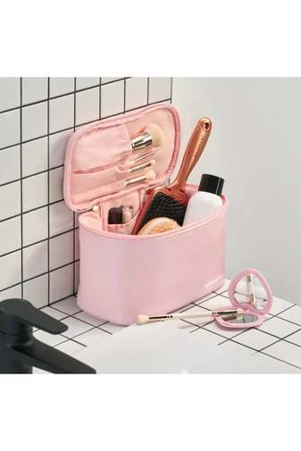 Geantă Cosmetice Din PU Practică Ideală Pentru Călătorii Roz Bonluo 12*22*15cm