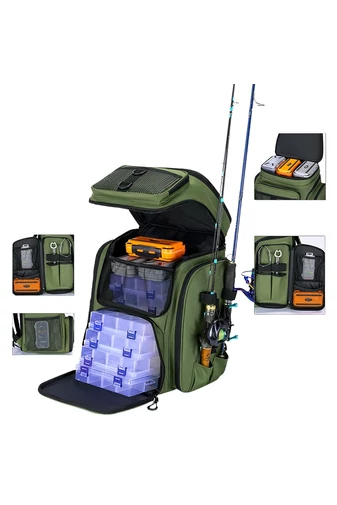 Rucsac Multifuncțional Verde Pentru Pescuit Din Material Oxford Impermeabil Și Rezistent 48*31*28cm